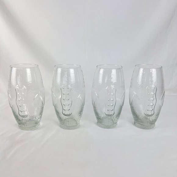 4 Clear Glass 23 Oz Textured Football Shape Drinks Glasses USA Greenbrier - Picture 1 of 9
